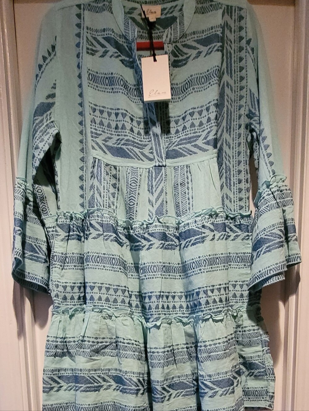 Elan NWT Mint Teal Printed Tiered Peasant Tunic